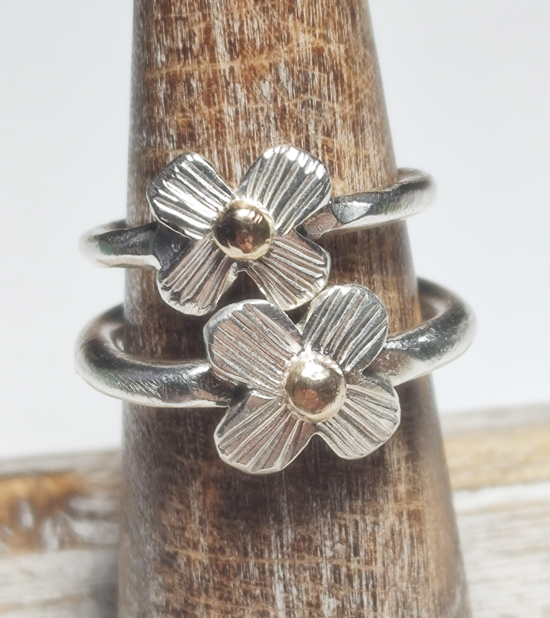 Mixed Metal Flower Stacking Ring