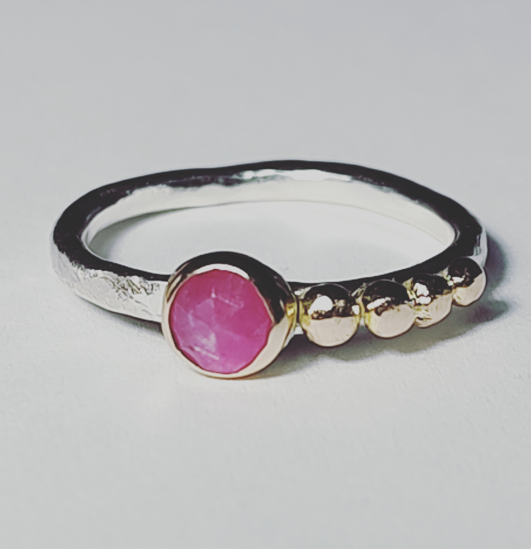 Pink Sapphire and Pebble Stacking Ring