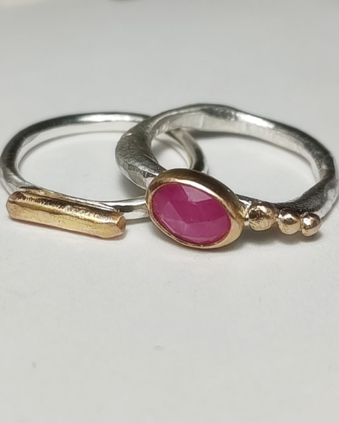 Oval Pink Sapphire Stacking Ring with Gold pebbles