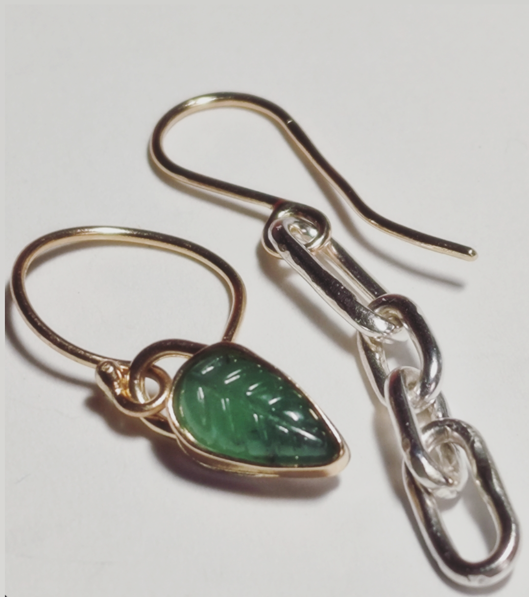 Leaf Emerald Mixed Charm Earrings